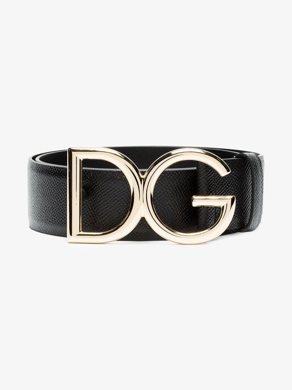 DG Fashion Logo - Dolce & Gabbana Dg Logo Pebbled Leather Belt in Black