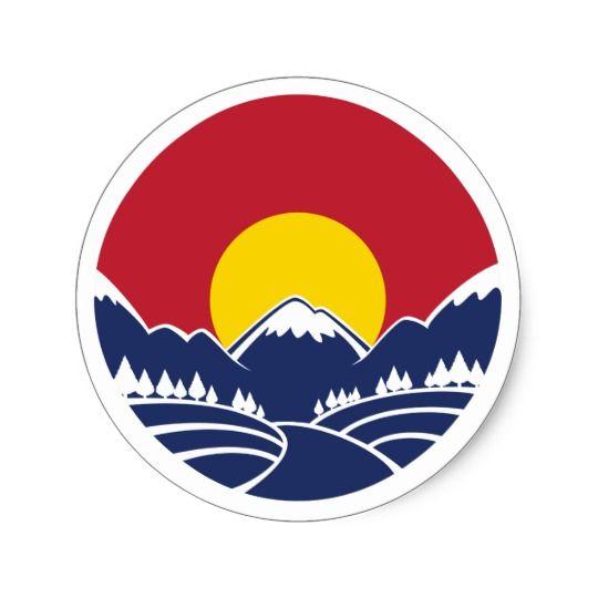 Round Mountain Logo - Rocky Mountain Sunset Logo Classic Round Sticker | Zazzle.com
