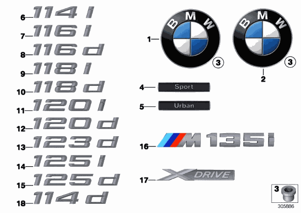BMW 135I Logo - M135i Badges/Emblems
