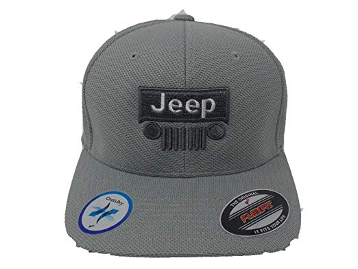 Jeep Grille Hat Logo - Jeep Grille Flexfit Hat (Grey): Clothing