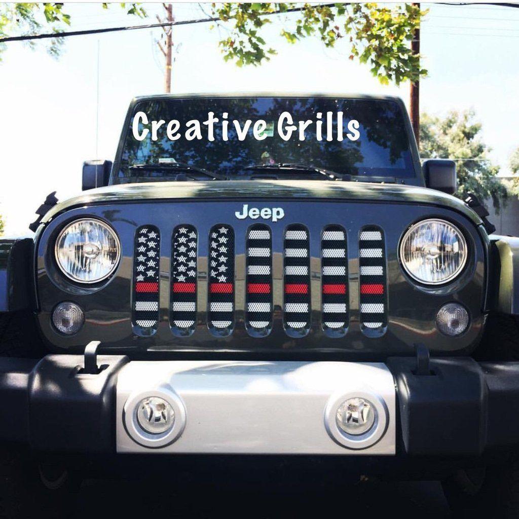 Jeep Grille Hat Logo - American Flag Red Line (Black & White) / Jeep Grill (1 2 Week Delivery)