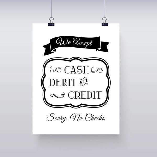 We Accept Cash Logo - We Accept Cash, Debit and Credit, No Checks Instant Download ...
