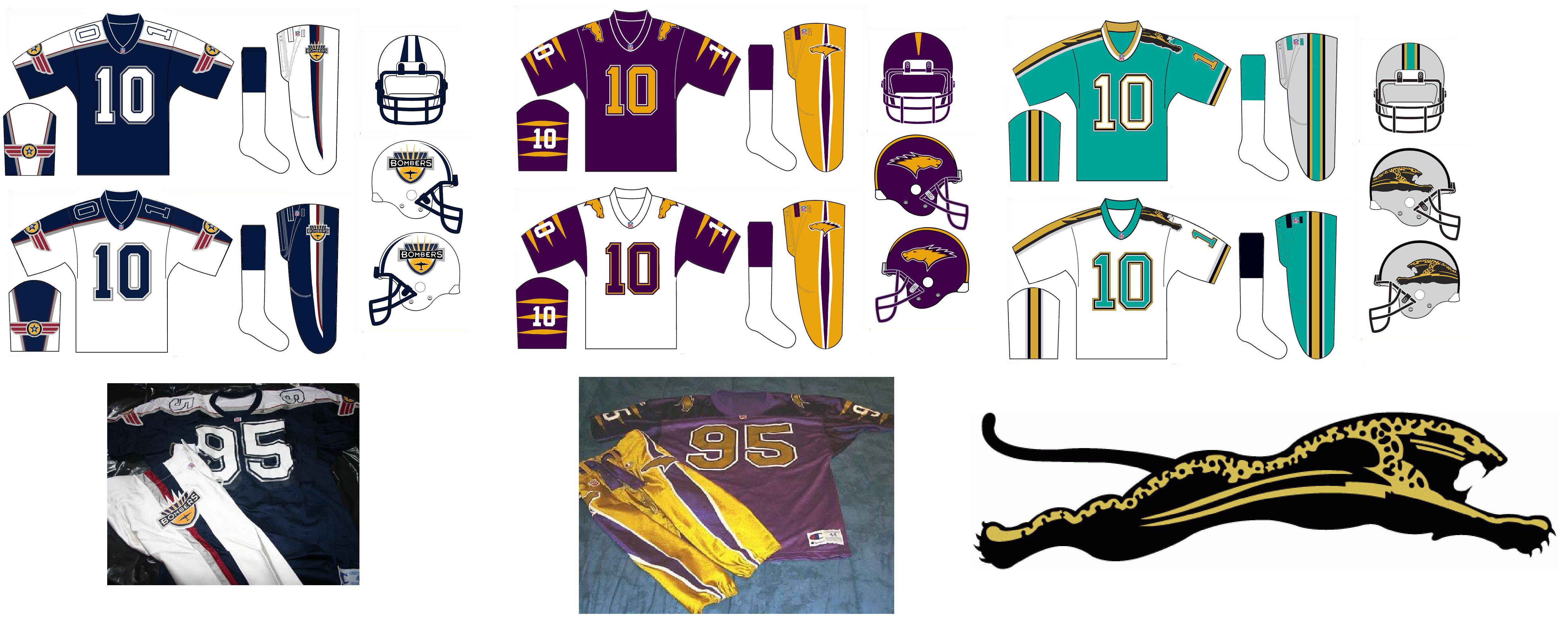 Jaguars Original Logo - Uniforms for 1995's proposed Baltimore Bombers and St. Louis ...
