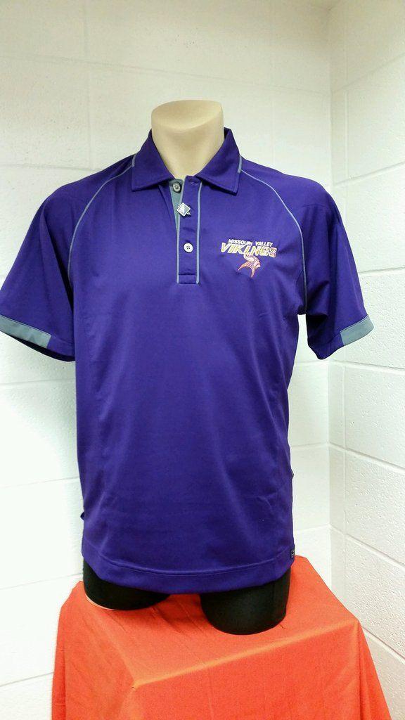 Purple Viking Logo - Missouri Valley Men's Polo-Pro Celebrity Purple Grey With Valley