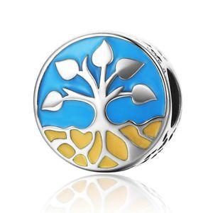 Yellow Tree in Circle Logo - Tree-of-Life Charm Circle Pendant w Blue & Yellow in Solid .925 ...