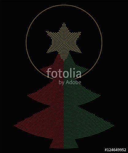 Yellow Tree in Circle Logo - Christmas tree symbol radial dot pattern. Single tree in red and ...