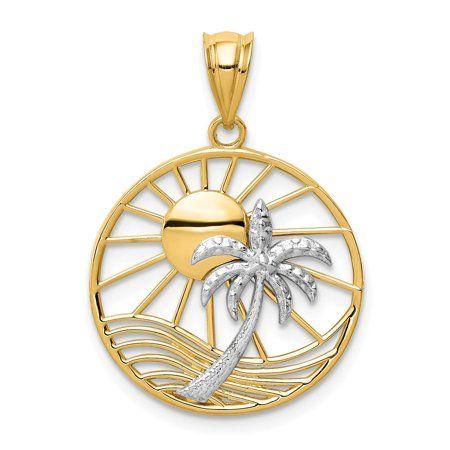 Tree in a Yellow Circle Logo - 14k Yellow Gold Sun And Rhodium Palm Tree In Round Circle Tree ...