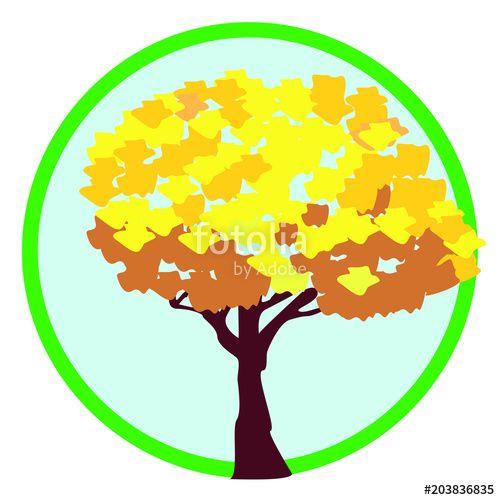 Yellow Tree in Circle Logo - Icon autumn tree in round frame, symbol of beautiful parks, autumn ...