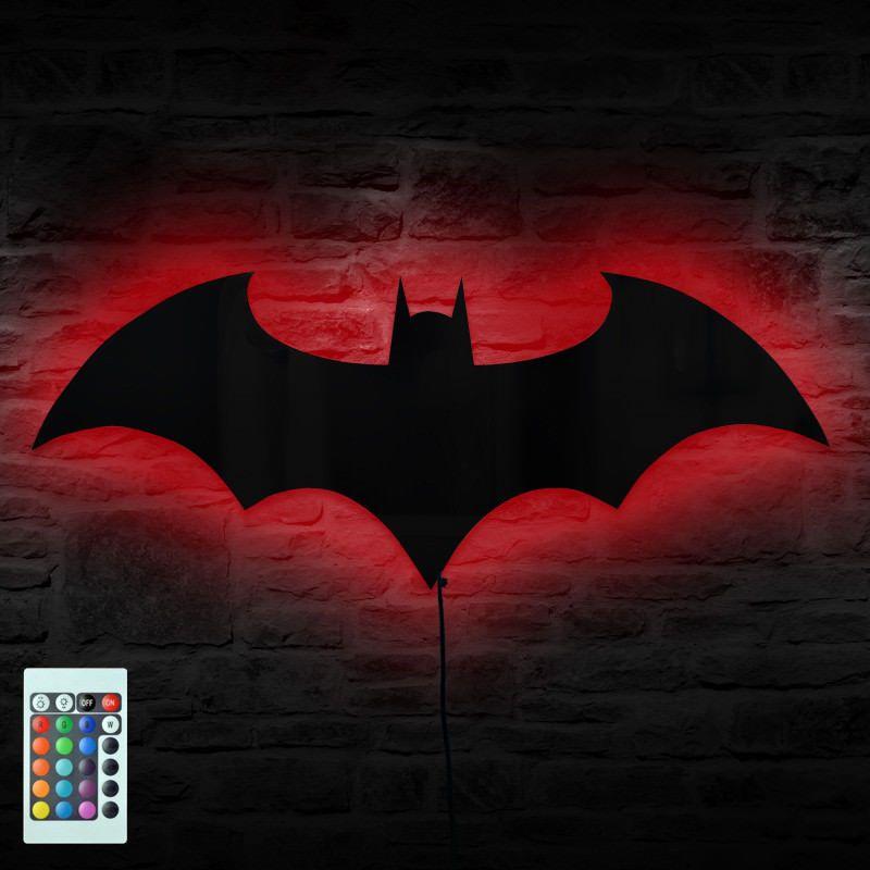 Red Bat Symbol On Logo - Bat Symbol Logo Mirror Wall Light Dark Knight LED Wall Lamp Kids ...