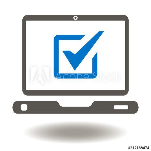 Mobile Lap Top Logo - Laptop Check Mark Icon Vector. Mobile Computer Online Voting