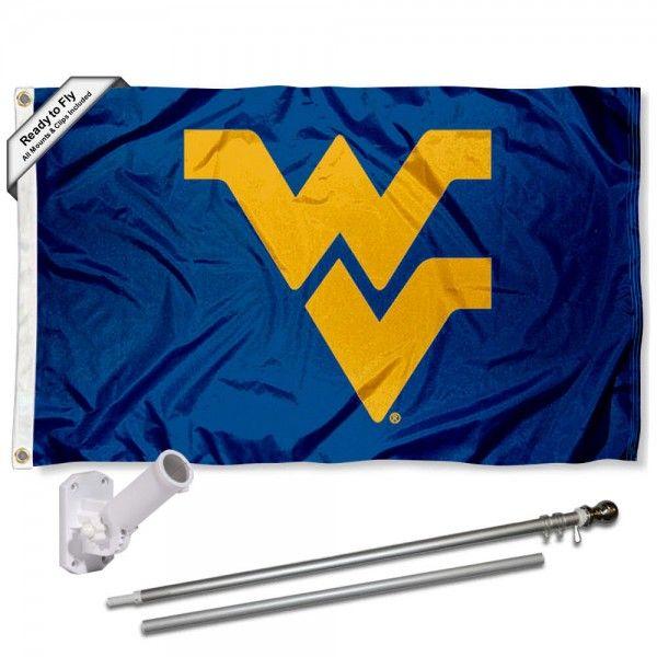 WV Flag Logo - West Virginia Mountaineers WV Logo Flag Bracket and Pole Set your