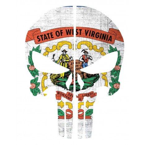 WV Flag Logo - West Virginia Flag Punisher Skull Reflective Rear Helmet Decal