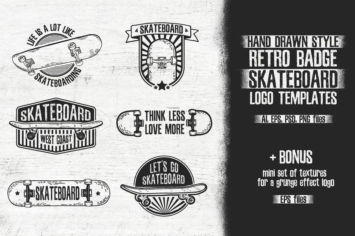 Skatebord Logo - Retro skateboard | Template logo set ~ Logo Templates ~ Creative Market