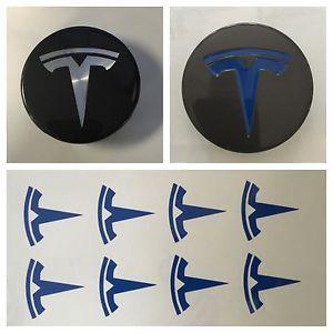 Blue Tesla Logo - 8pc Blue TESLA T Center Cap Vinyl Overlay Sticker Decal Logo Overlay