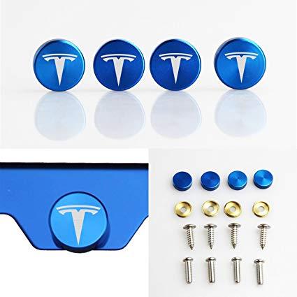 Blue Tesla Logo - Set of 4 Tesla Logo Laser Engraved Blue Aluminum Metal