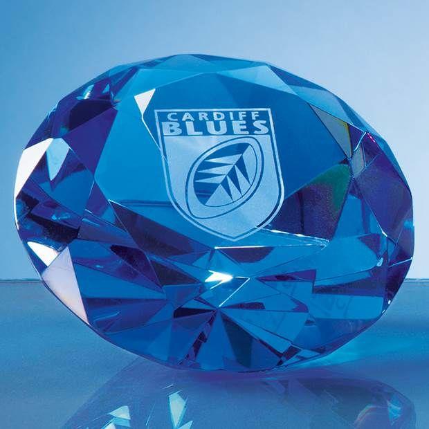 Blue Diamond Equipment Logo - 10cm Optical Crystal Blue Diamond Paperweight