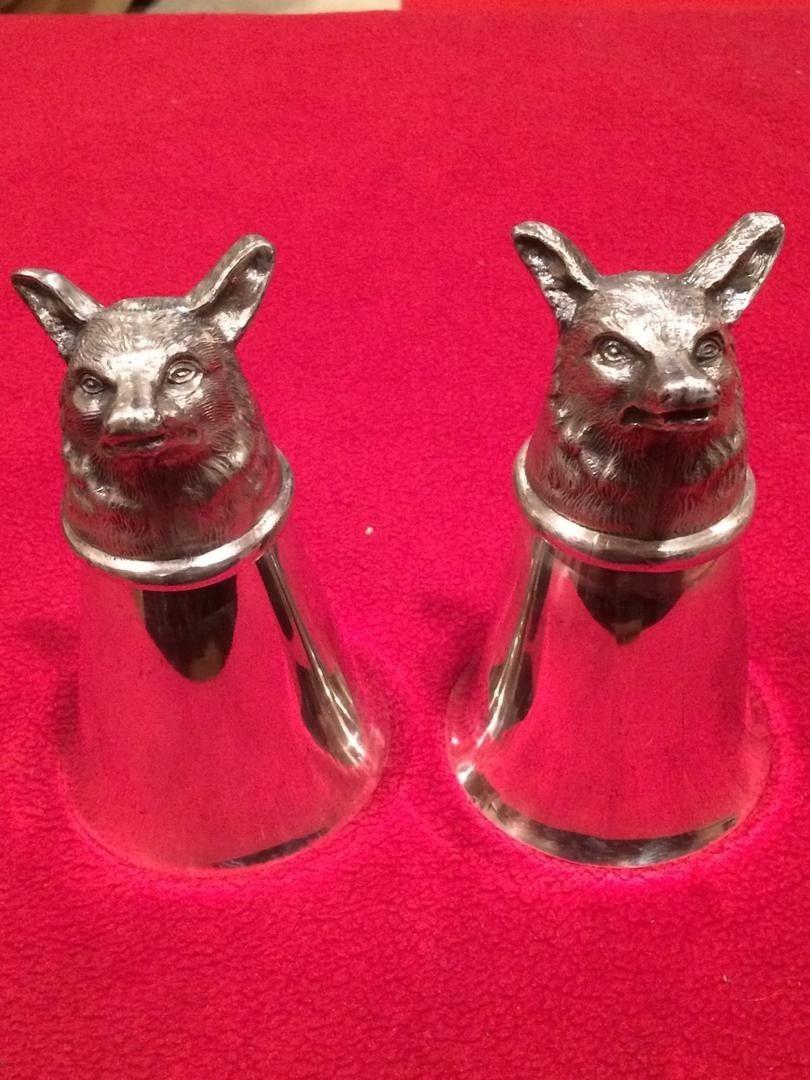Silver Fox Head Logo - 2 Vintage Silver Fox Head Stirrup Cups NRA | #1808199996