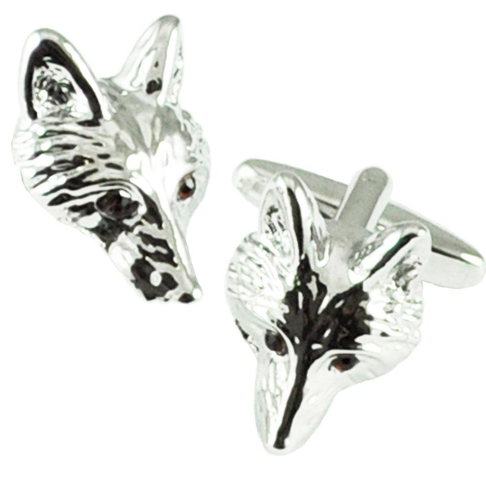 Silver Fox Head Logo - Silver Fox Head with Red Crystal Eyes Novelty Cufflinks from Ties