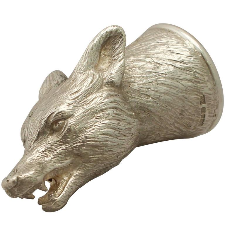 Silver Fox Head Logo - Sterling Silver Fox Head Stirrup Cup, Contemporary 2012 at