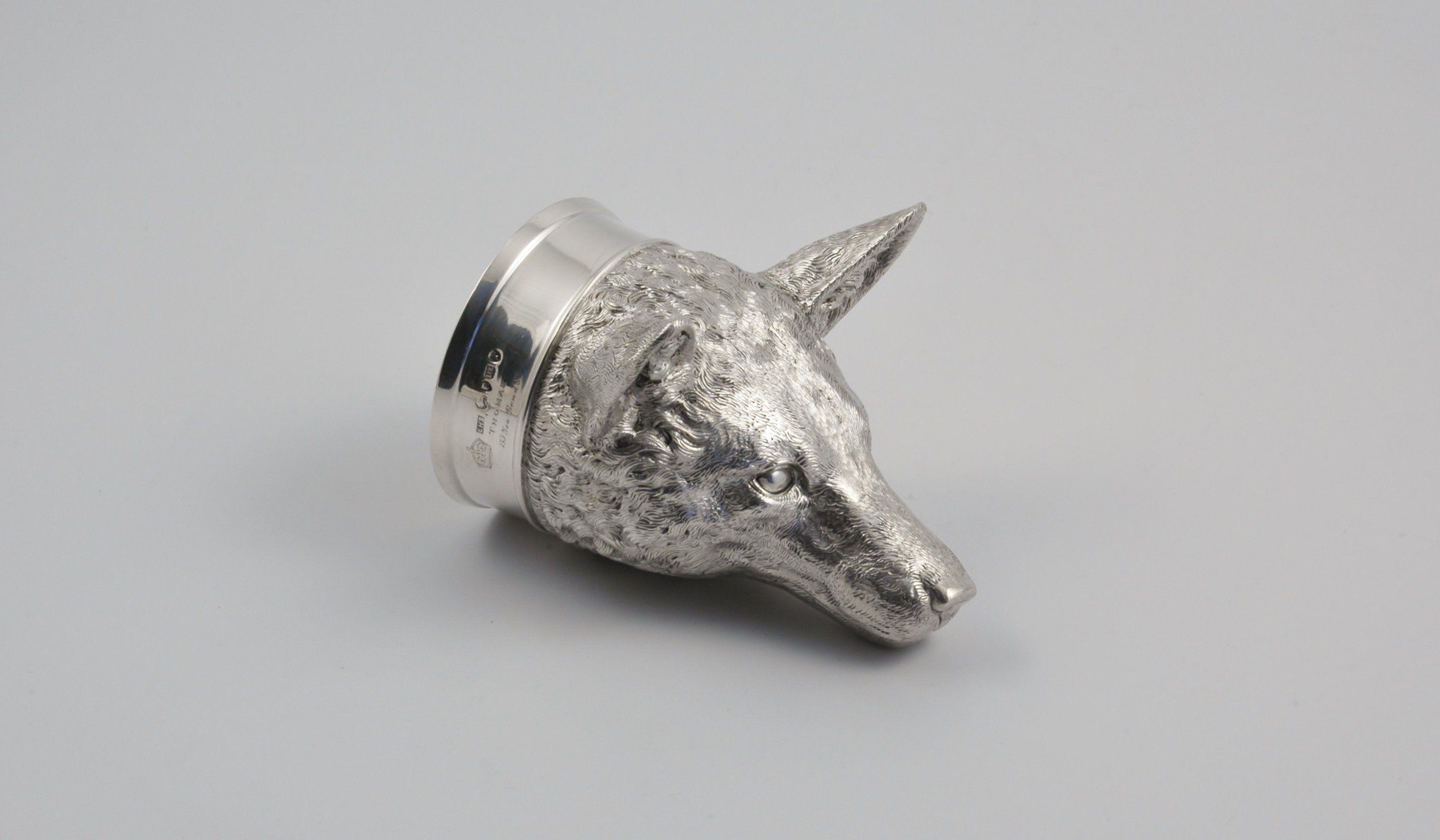 Silver Fox Head Logo - Victorian cast silver fox head stirrup cup, London 1867