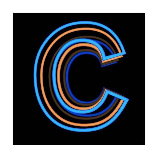 U Letter C Logo - Glowing Letter C Isolated On Black Background Posters