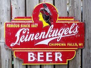 Leinenkugel Logo - BRAND NEW RARE LEINENKUGEL BEER BEAUTIFUL MAIDEN TIN SIGN w/COASTERS ...