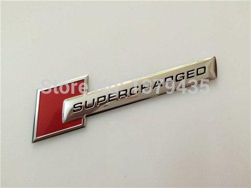 Red and Silver Automotive Emblems Logo - 110X27MM Red and Silver Auto Car Supercharged Emblem Badge Stickers ...