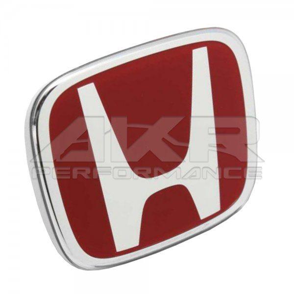 Red and Silver Automotive Emblems Logo - Honda H Emblem Rear, Silver Base (75701 SNW 003ZD) For Honda