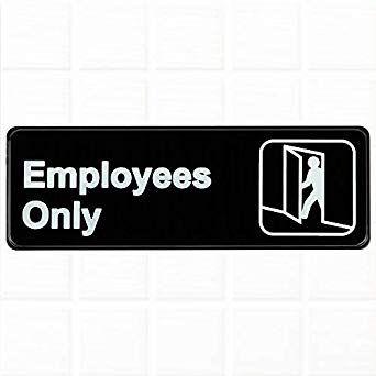 Black and White Restaurant Rectangle Logo - Employees Only Sign for Door and White, 9 x 3
