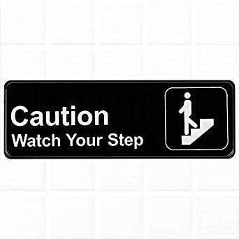 Black and White Restaurant Rectangle Logo - Caution Watch Your Step Sign and White, 9 x 3