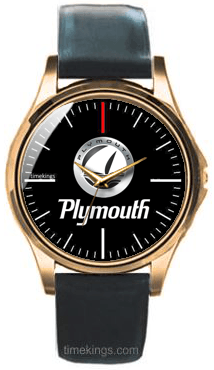 Plymouth Car Logo - Plymouth Car Logo Gold Leather Watch