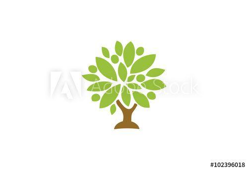 Brown Crown Logo - Big oak tree with brown trunk and green leaves crown logo this