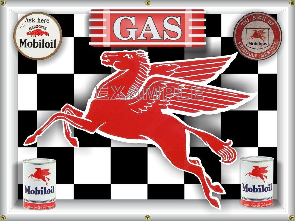 Pegasus Gas Station Logo - MOBIL OIL PEGASUS FLYING HORSE GAS STATION BANNER MURAL GARAGE SIGN ...