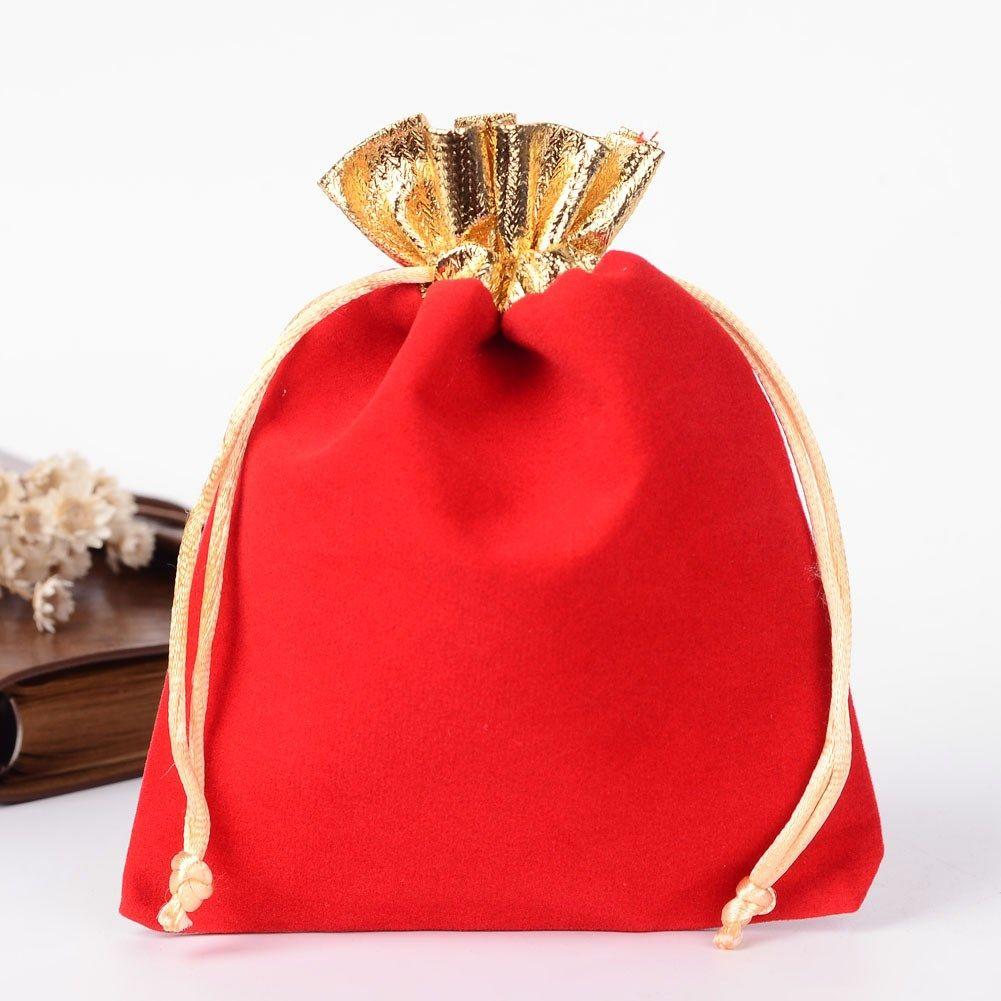 K in Red Rectangle Logo - Velvet Jewelry Bag, Rectangle, Red, 14x11cm beads supplies UK ...