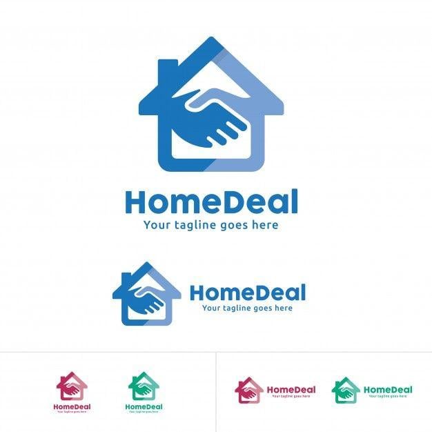 Deal Logo - Home deal logo, home trade company identity, home with hand shake