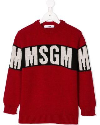 Stripe Red N Logo - New Seasonal Sales are Here! 41% Off Msgm Kids logo stripe jumper - Red