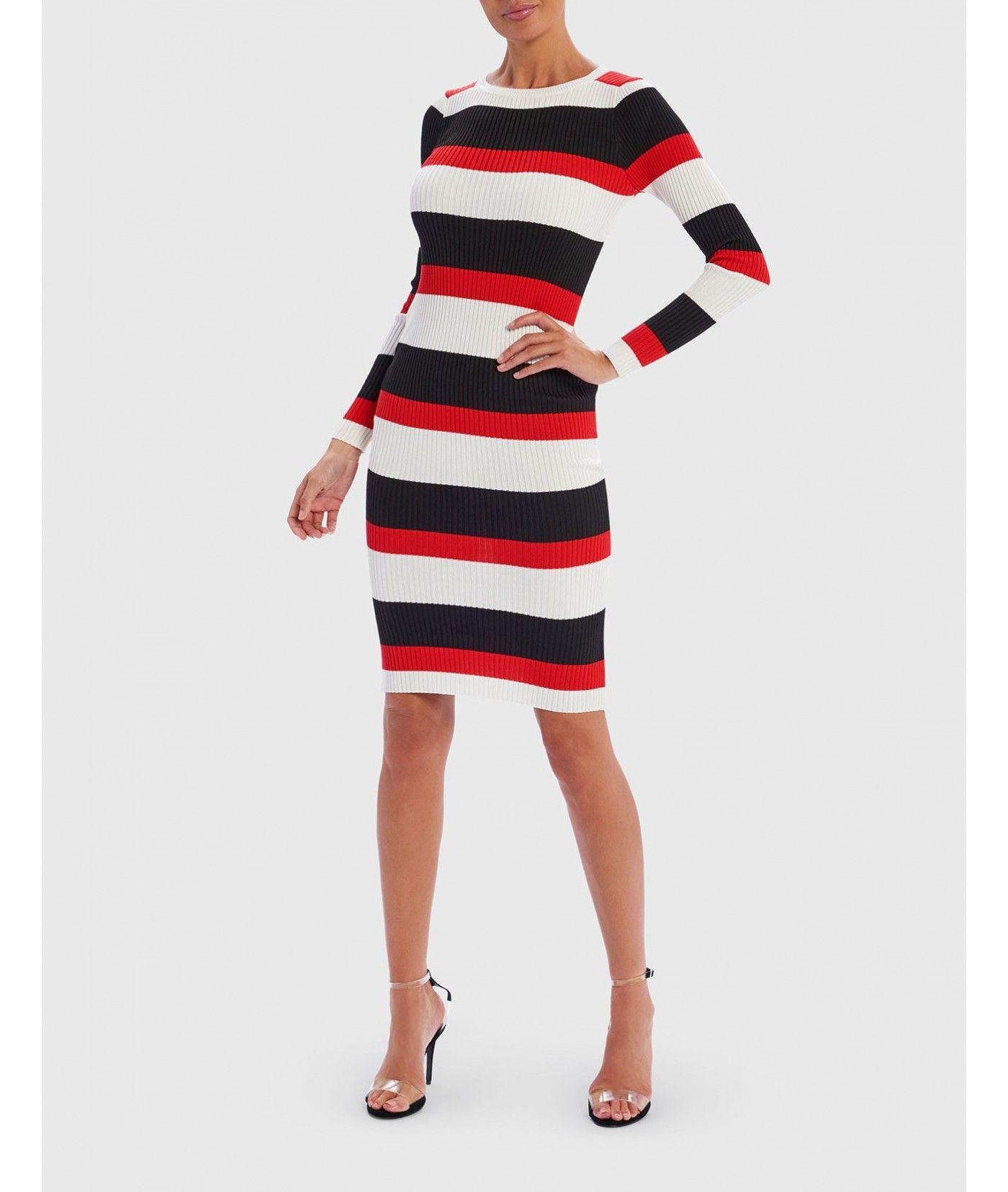 Stripe Red N Logo - Black White and Red Striped Bodycon Dress | Forever Unique