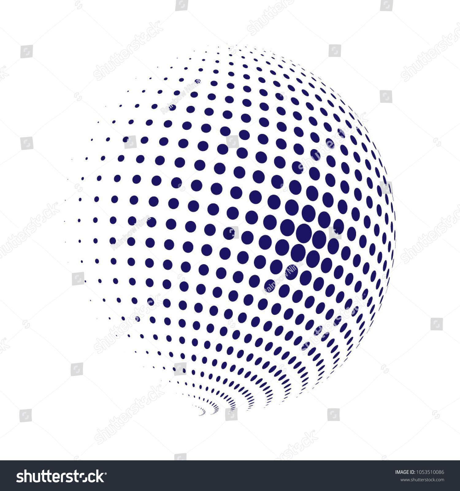 White and Blue Dot Logo - Abstract globe dotted sphere, 3D halftone dot effect. Blue dots