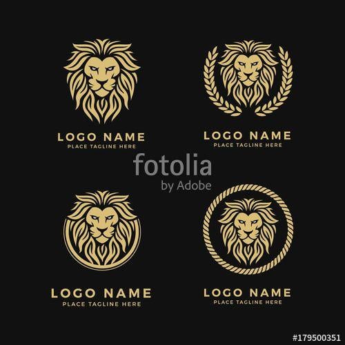 Lion Face Logo - Set of King Lion Head Logo Template, Strong Glare Lion Face. Golden