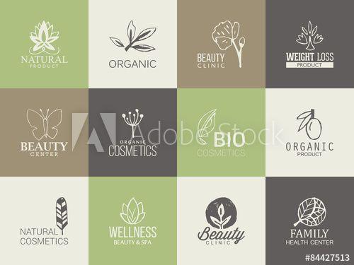 Green Beauty Logo - Natural, organic and beauty logo template with hand drawing icon ...