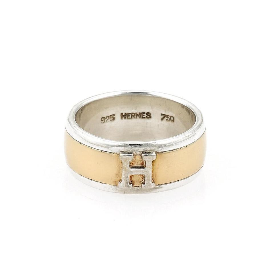 Yellow Ring Logo - Hermès Ring H Logo Sterling Silver 18k Yellow Gold 8mm Wide Band