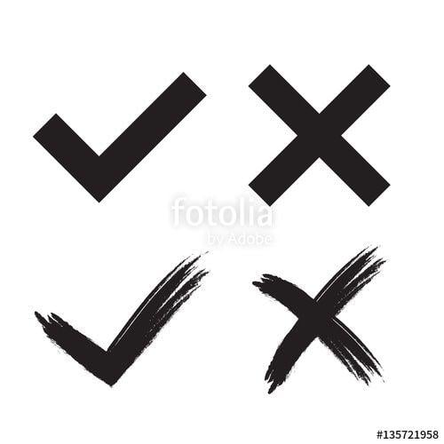 Black Check Mark Logo - Tick and cross signs. Brush black checkmark OK and X icons, isolated