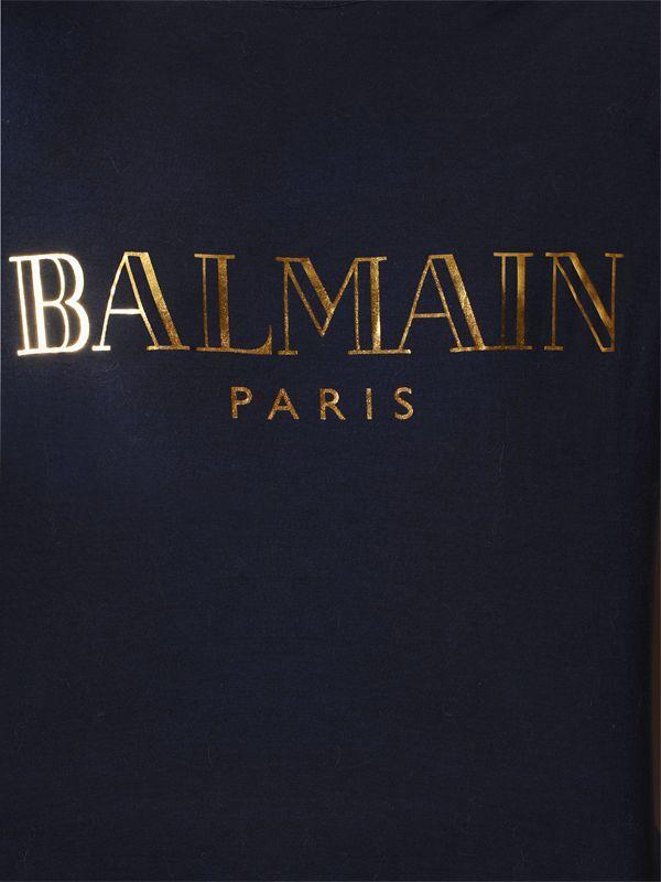 Balmain Gold Logo - Balmain Sleeveless Logo Printed Cotton Tshirt in Blue - Lyst