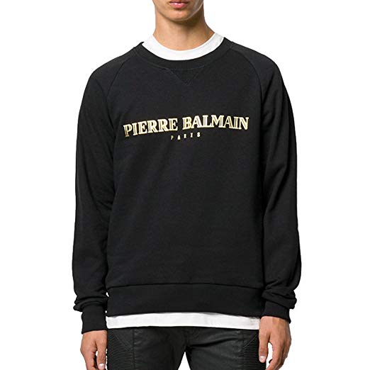 Balmain Gold Logo - Pierre Balmain Gold Logo Print Sweatshirt, Black (46-Small) at ...