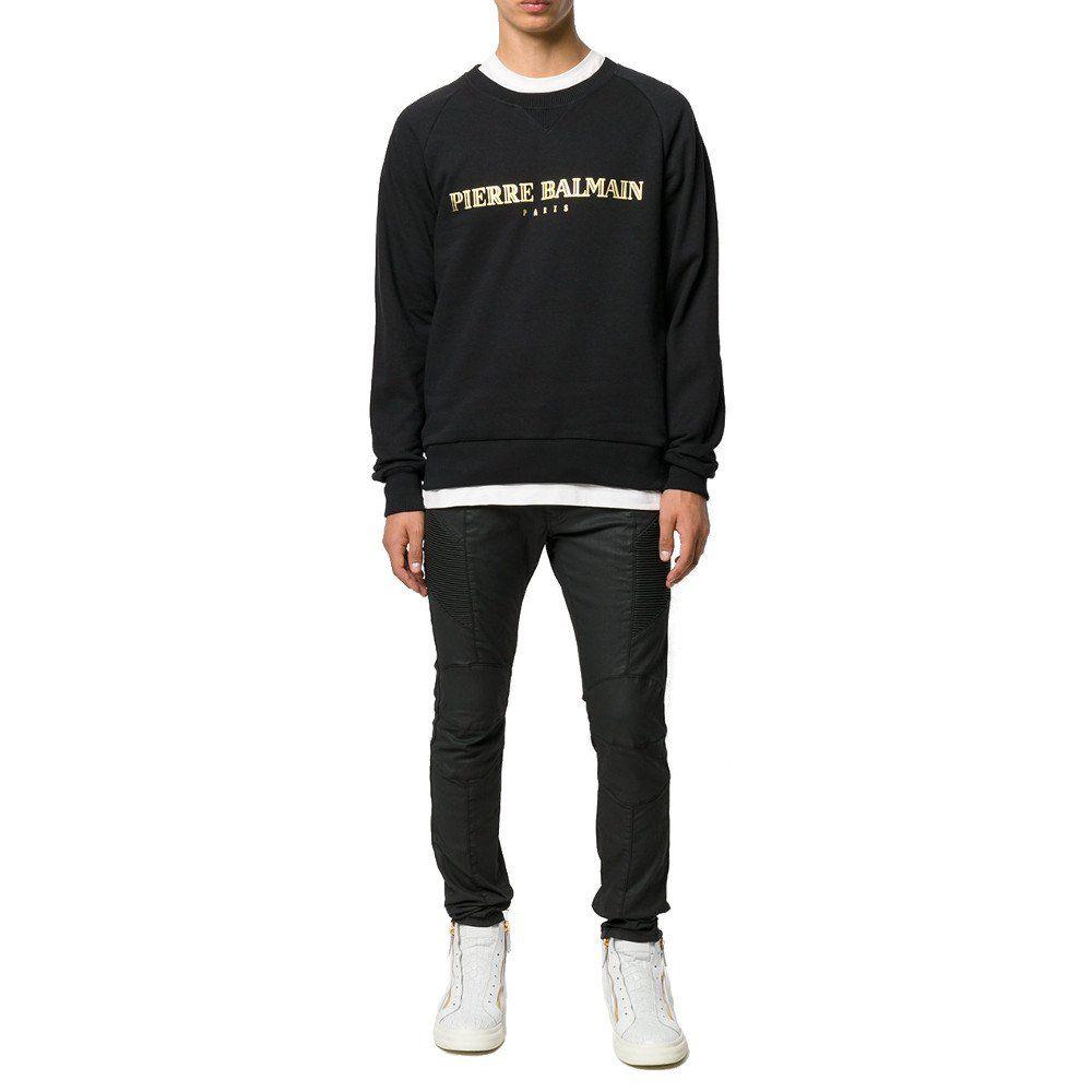 Balmain Gold Logo - Balmain Gold Logo Print Black Cotton T Shirt