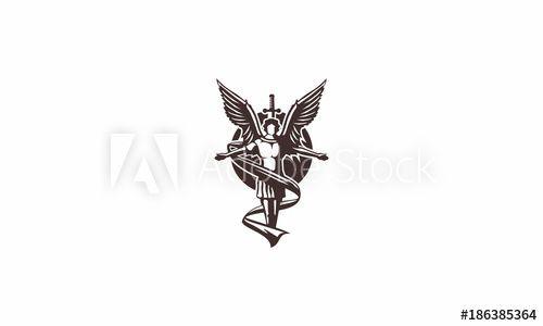 Roman Symbol Logo - angel, sword, wings, roman, ancient, emblem symbol icon vector logo