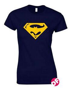 Super Bat Logo - Details About Superbat Lady Fit Tshirt Superman Batman Comic Logo Combined T Shirt NEW Colours