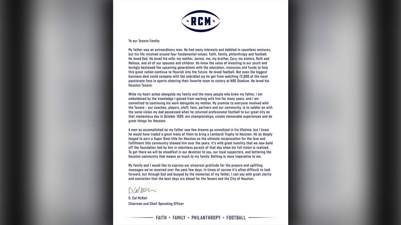 Houston Texans Fans Logo - Read Cal McNair's heartfelt letter to Texans fans about his...
