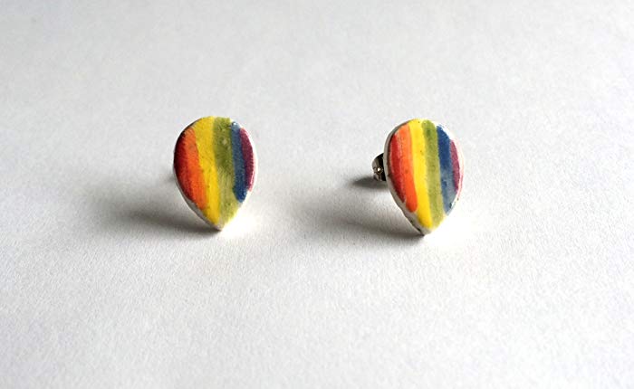 Upside Down Teardrop Logo - Ceramic Rainbow Upside Down Teardrop Earrings: Handmade