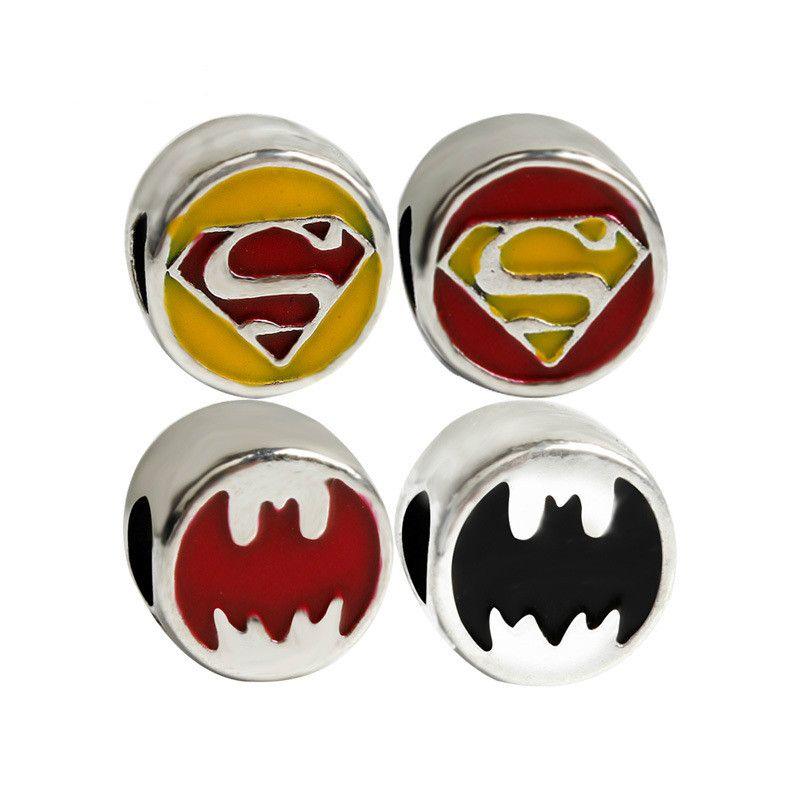 Super Bat Logo - US $1.85 30% OFF|5PCS New Europea Silver Enamel Super/Bat Man Spaced Bead  Big Hole Logo Bead Fit DIY Women Pandora Charm Bracelets Jewelry-in Beads  ...